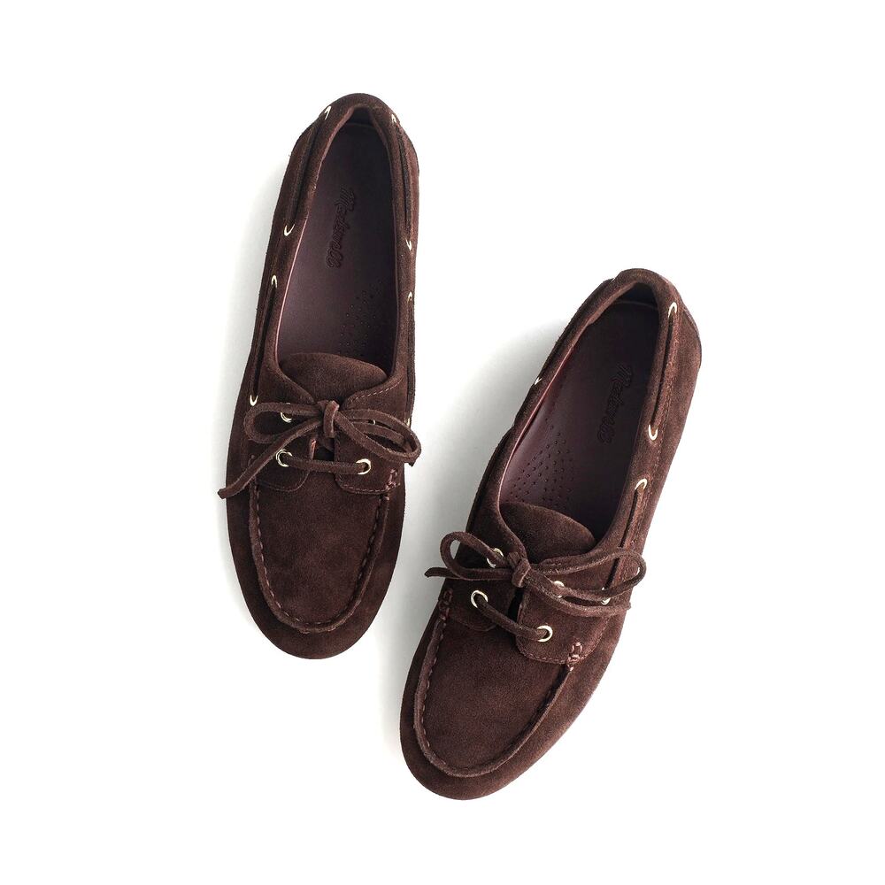 Madewell The Jamie Boat Shoes Lace-Up Suede Leather Dark Carob Size 8 NWOT